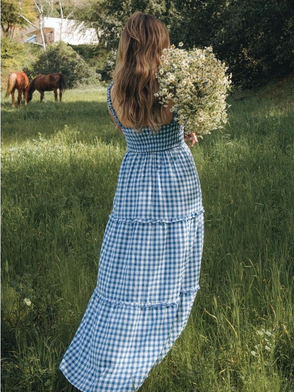 Show Me Your Mumu Rosie maxi Dress ~ Blue Bounty Gingham - Picture 6 of 7